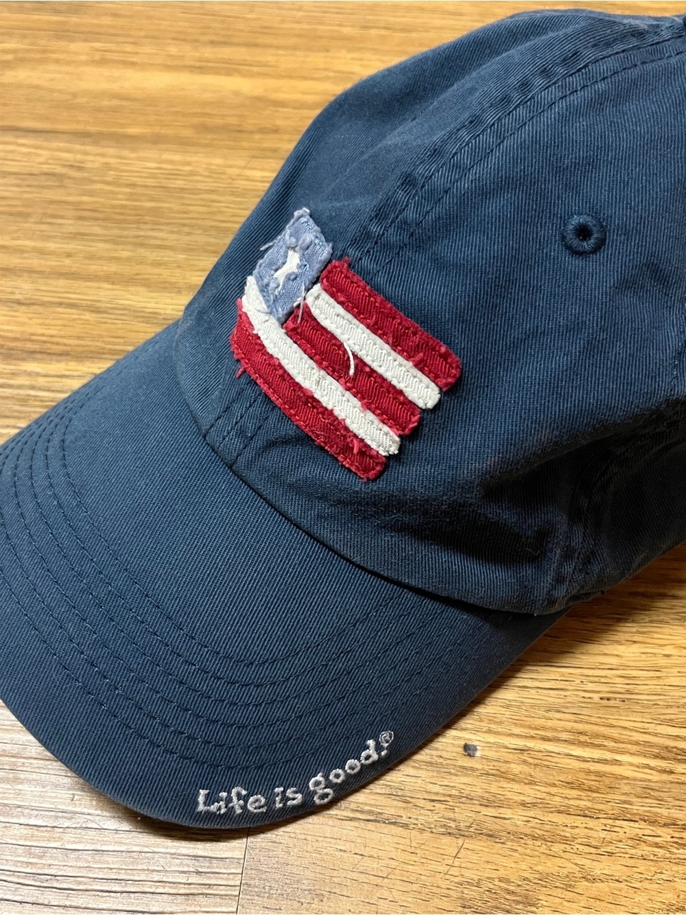 Life is Good Navy Baseball Cap Hat Distressed American Flag Patch Adjustable - Picture 2 of 7